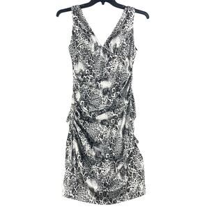 Cache Dress Womens 8 Black White Animal Ruched Formal Cocktail Bodycon